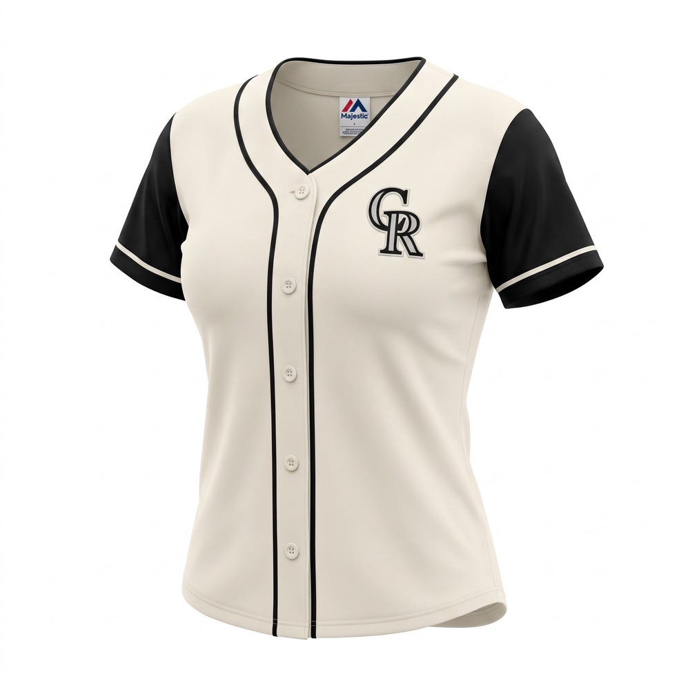 Majestic Colorado Rockies MLB Jersey Womens Large Cream Black Button Up 031F
